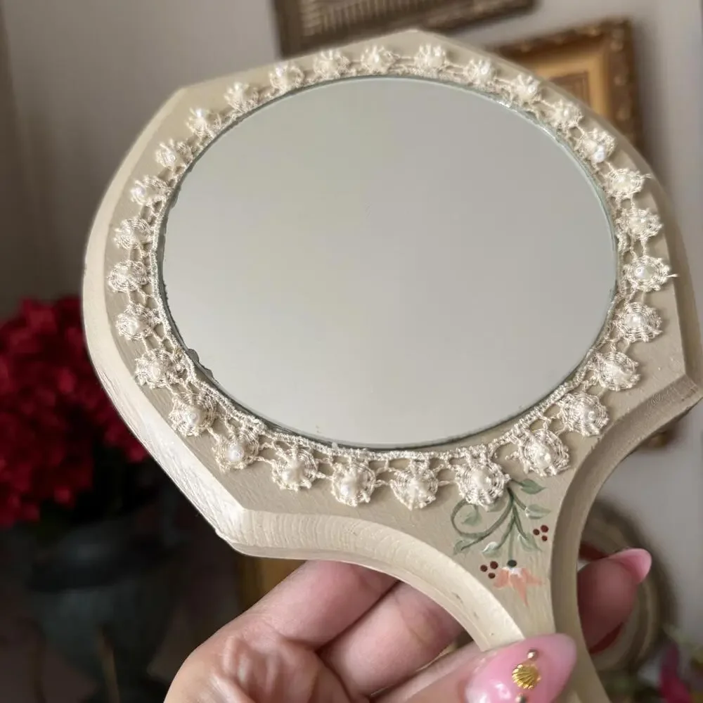 Vintage Hand Mirror with Lace Detailing